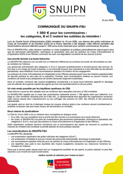 Communiqué du 26 juin 2026 Augmentation des commissaires